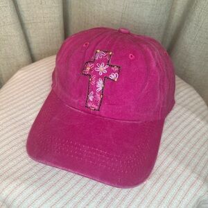Hand embroidered Hot Pink Cross Faith Hat